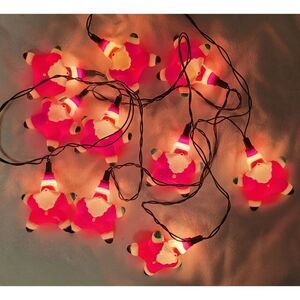 Vintage Blow Mold Santa Claus Mini String 10 Count Lights ALL WORKING